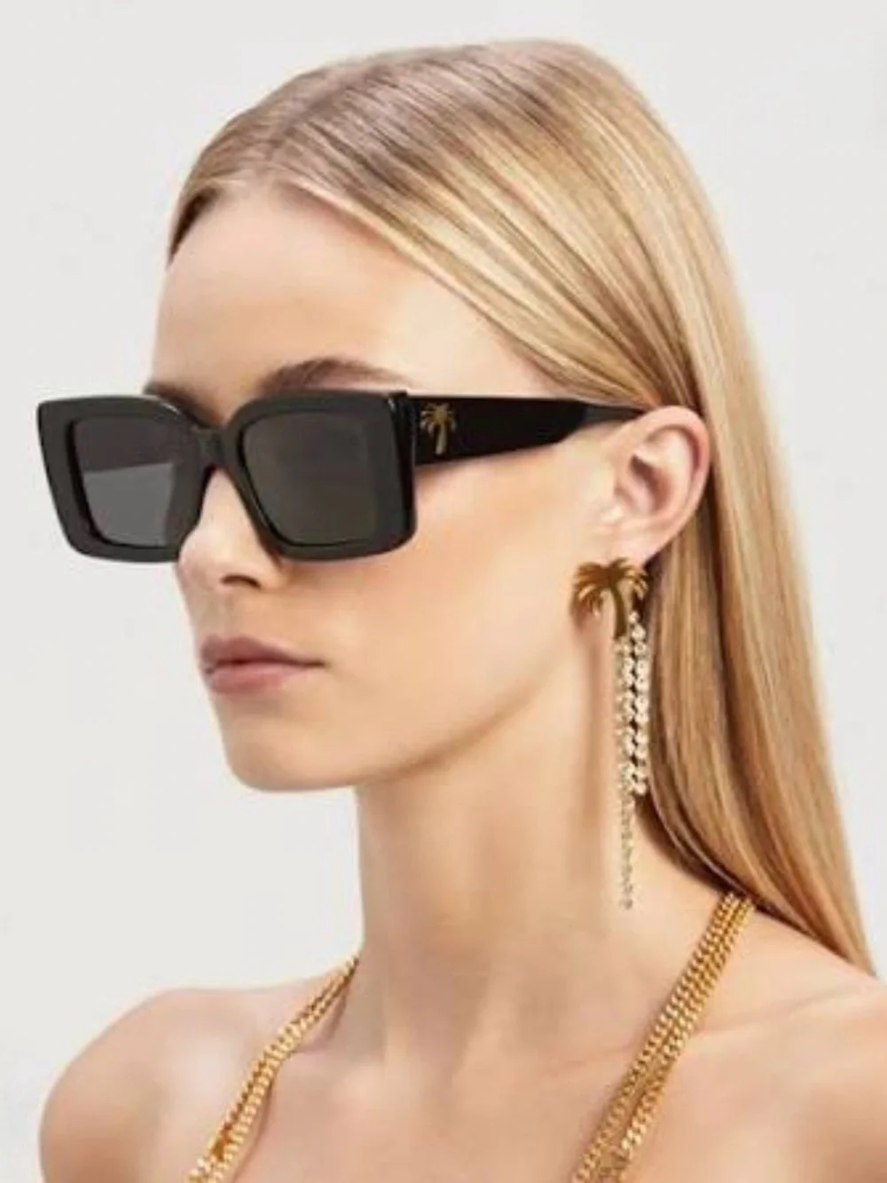 Palm Angels Black Sunglasses with Gold Palm Logo